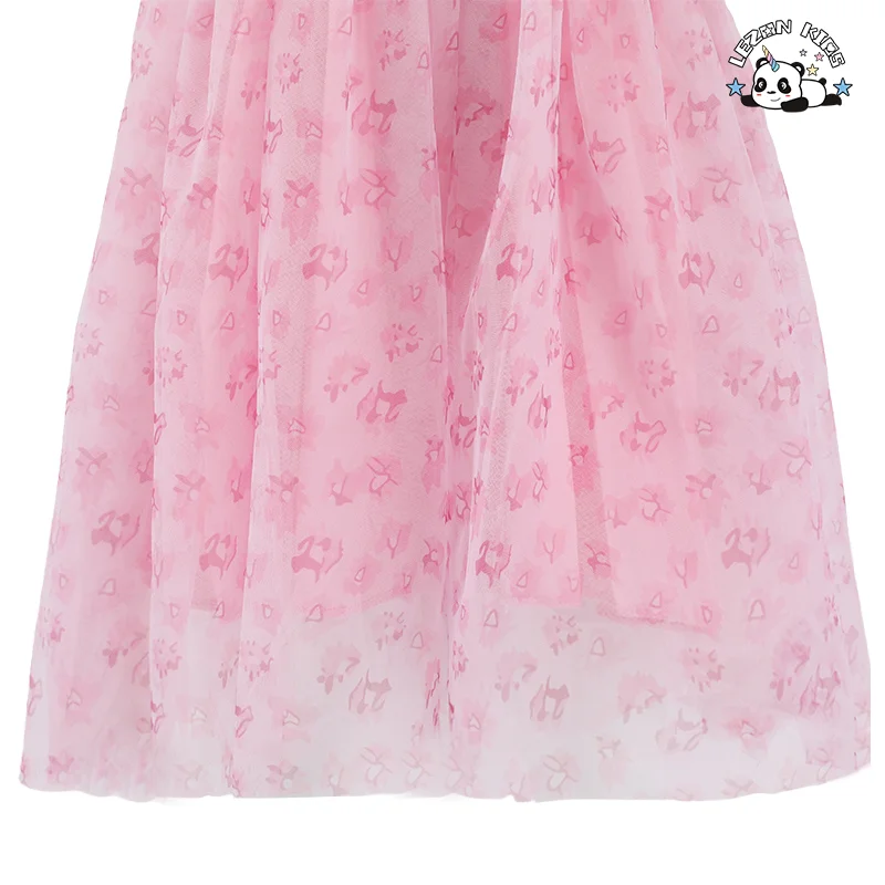 LEZONKIDS - Atacado de Novos Produtos Vestido de Princesinha Doce Personalizado com Manga de Tule e Pérola para Menina